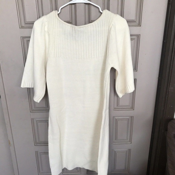 Canyon River Blues Sweater Dress SzM Cream 1/2Sleeve Knee Length Round Neck - Picture 10 of 10